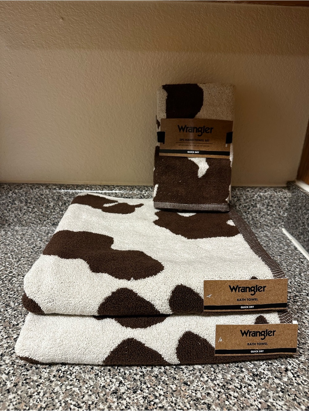 4 Pcs Cow Print - Wrangler Pasture Brown & Cream Bath Towel Set